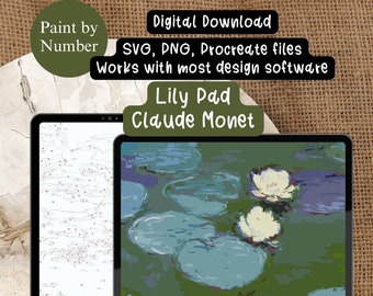 Paint By Numbers Water Lilies by Claude Monet World Famous Impressionism Oil Painting. Procreate Adobe Affinity Sketch etc..
