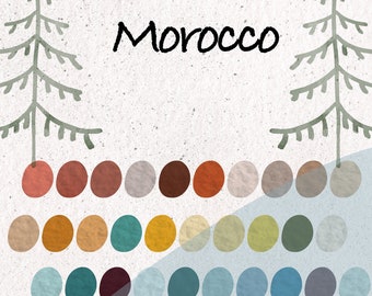 Morocco Procreate Swatches - 30 Vibrant Colors for Procreate - Desert Cactus Camel Safari Blue Houses Mosque African Spices Flea Market