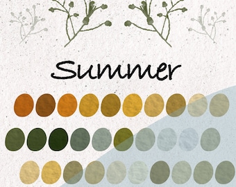 Summer Vibes Procreate Swatches - 30 Vibrant Yellow Orange Green Colors for Procreate - Sunflower Cactus Fruit Forest Procreate Palette