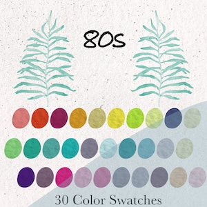 Jaren 80 Procreate Swatches - 30 levendige kleuren voor Procreate - Retro Mid Century Vintage Lemon Yellow Lime Green Turquoise Procreate Palette