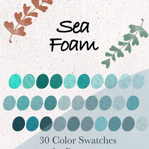 Sea Foam Procreate Swatches - 30 Vibrant Blue Green Grey White Colors for Procreate - Summer Vibes Sea Ocean Lake River Procreate Palette