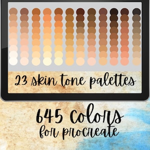645 Skin Tone Procreate Swatches -23 Procreate Palettes - Asian, Caucasian, Brown, African and Anime Skin Color Palettes for People Portrait