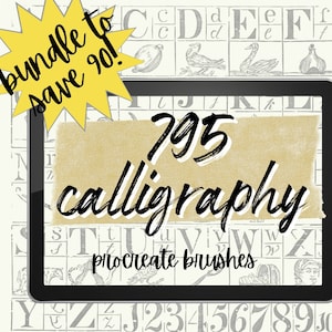 795 Calligraphy Bundle for Procreate. Watercolor, Shadow, Textured Calligraphy, Color Changing and More Special Brushes. 8 Calligraphy Grids