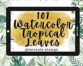 107 Watercolor Tropical Leaves Procreate Stamps. Monstera Delisiosa, Fern, Areca Palm, Watercolor Leaves, Banana Leaves, Snake Plants, etc.