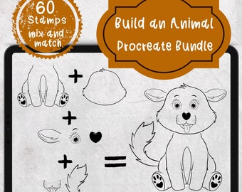 Ensemble de procréation sans effort Animal Builder. 60 timbres de procréation pour corps tête yeux nez bouche oreilles queues troncs. Construisez facilement un animal de compagnie.