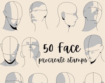 50 Effortless Face Procreate Stamps. Face Shapes Procreate Brushes Face Sketch with GuideLines Face with Shadows Anime Procreate Bundle