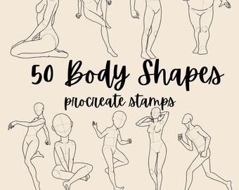 50 Effortless Body Shape Procreate Stamps. Body for Men Women Kids of Different Shapes and Postures. Great for Making Portrait Anime Fast