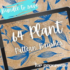 64 Plant Patterns Procreate Brushes. Floral Foliage Flower Leaf Seamless Repeat Patterns for Procreate. Ideal for Wallpaper, Background etc.