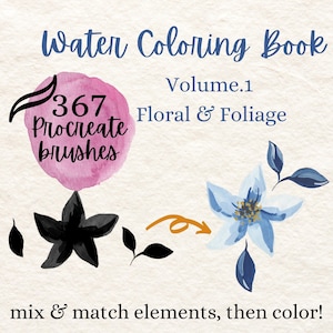 Waterkleurboek 1: bloemen en bladeren. 367 Procreate aquarelpenselen en stempels. Mix en match Flower Elements Procreate-bundel.