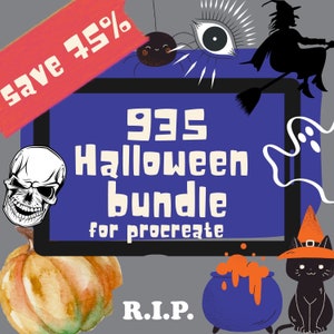 Mega Halloween Bundle - 935 Procreate Stamps and Swatches for Halloween - Trick or Treat Witch Wizard Pumpkin Ghost Skull Procreate Brushes
