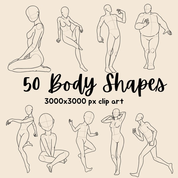 50 Effortless Body Shape PNG files. Body for Men Women Kids of Different Shapes and Postures. Portrait Guide for Making Portrait Anime Fast