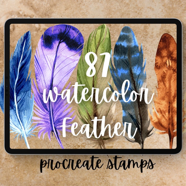 87 Watercolor Feather Procreate Stamps.  Airy and Light, Bright Vibrant, Elegant Boho, Vintage Classy, Pretty Peacock Bird Procreate Brushes