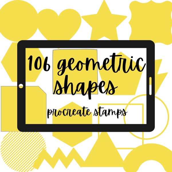 106 Geometric Shapes Procreate Stamps. Abstract Shapes, Square, Triangle, Rectangle, Circle, Pentagon, Heart, Star, Line Procreate Brushes.