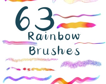 63 Rainbow Brushes for Procreate. Color Changing Brushes for Calligraphy, Watercolor, Inking, Sketching, Drawing and Chalk. Dual Tone Brush.