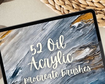 52 Oil Brushes for Procreate. Realistic Oil Painting. Wet Brushes Dry Oil Brushes Palette Knife Impasto Strokes, Abstract Painterly Style et