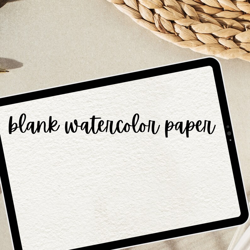 May include: A black tablet with a white screen displaying the text "blank watercolor paper".
