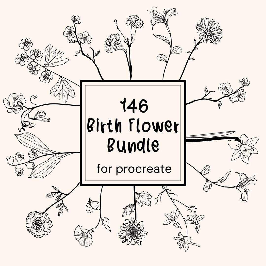 146 Birth Flowers Procreate Bundle: Procreate Stamps of Hand Drawn ...