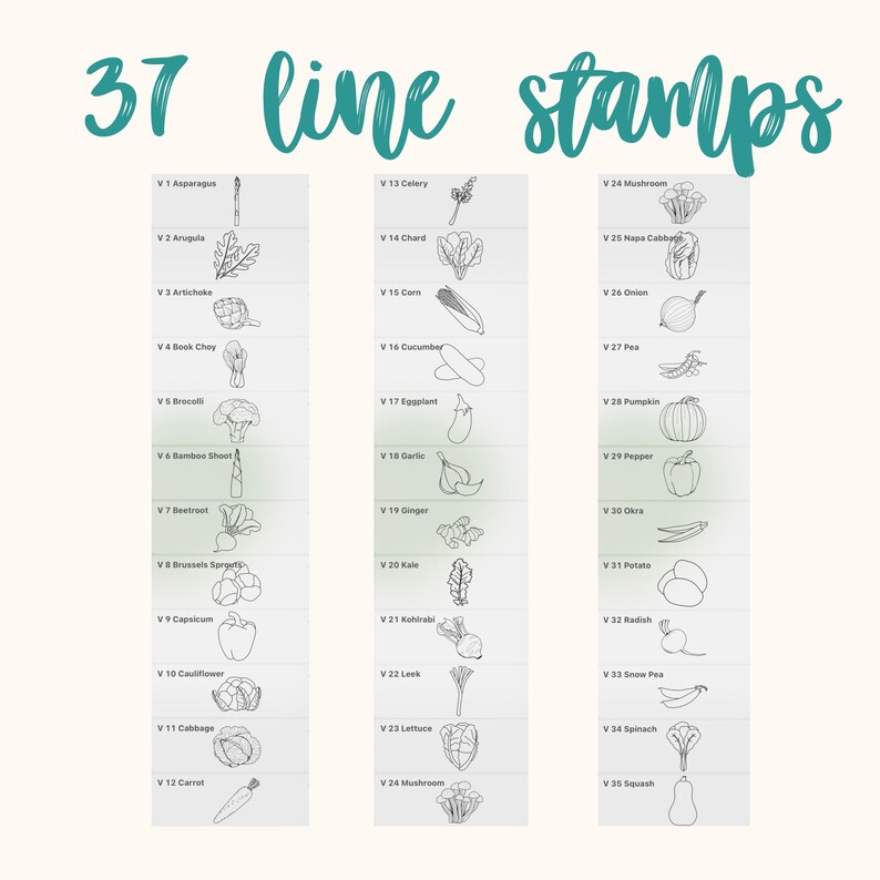 186 Vegetable Procreate Bundle: Watercolor Stamps, Line Stamps and ...