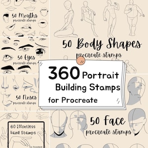 Bundle de procréation Portrait Builder sans effort. 360 tampons pour le corps, la tête, les yeux, le nez, la bouche, les oreilles, les mains et 16 palettes de couleurs pour la peau, les cheveux, etc.