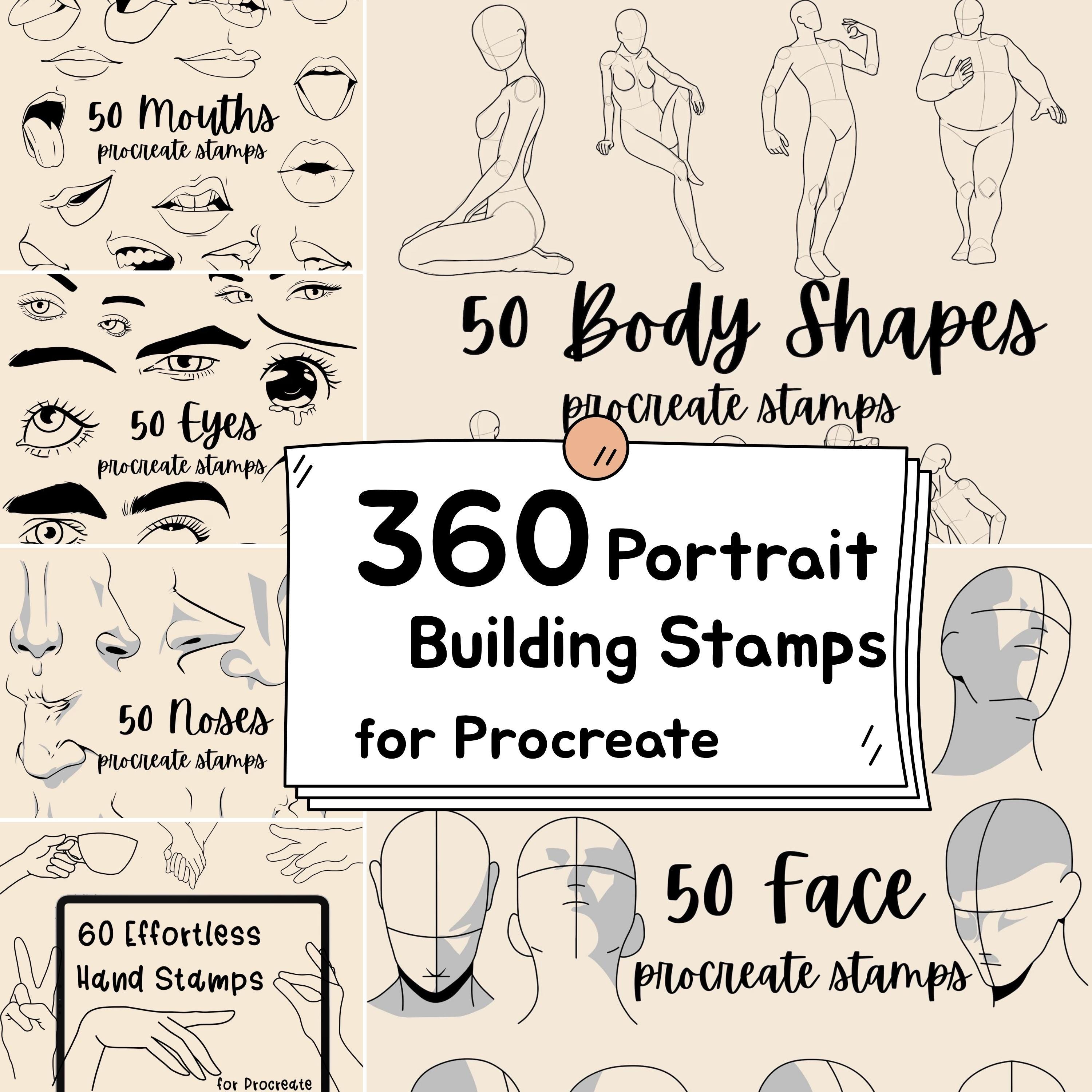 Creador de Retratos sin Esfuerzo para Procreate — 360 sellos + 16 paletas de piel y cabello