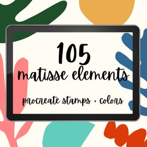 105 Matisse Procreate Elements - 15 Abstract Shapes Procreate Stamps - 3 Matisse Palettes - Vibrant Bright Boho Colors and Procreate Brushes