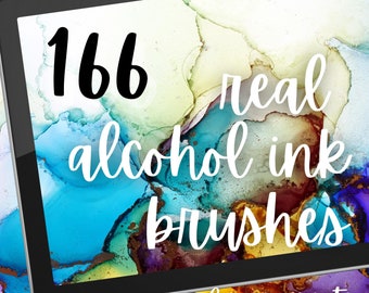 166 Real Alcohol Ink Brushes for Procreate. Ripple Effects, Alcohol Brushes, Ink Stamp, Metallic Brushes, Hairdryder Blender, WaterDrops etc