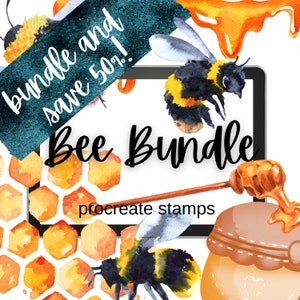 Honey Bee Procreate Bundle, Bee Procreate Stamps, Bee Sketch, Watercolor Bee, Honeycomb,  Procreate Brushes, Procreate Palette, Color Swatch