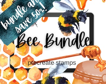 Honey Bee Procreate Bundle, Bee Procreate Stamps, Bee Sketch, Acquerello Bee, Honeycomb, Procreate Brushes, Procreate Palette, Color Swatch