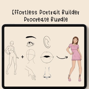 Effortless Portrait Builder Procreate Bundle. 360 Stamps for Body Head Eyes Nose Mouth Ears Hands and 16 Color Palettes for Skin Hair etc