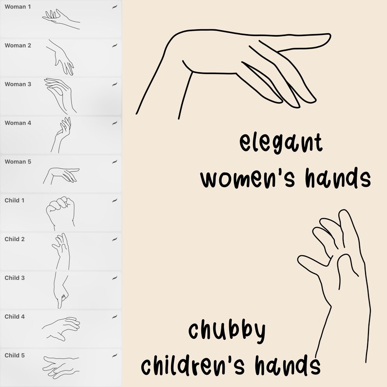 60 sellos de procreación a mano sin esfuerzo. Manos para hombres mujeres niños. Ideal para principiantes y profesionales para hacer anime de retrato, etc. rápido imagen 2