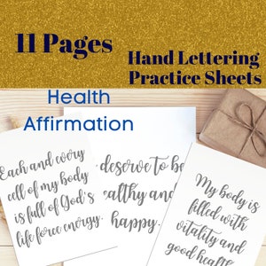 May include: Two printable pages with gray text on white paper. The text on the left page reads "Each and every cell of my body is full of God's life force energy.  deserve to be healthy and happy." The text on the right page reads "My body is filled with vitality and good health."