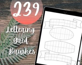 239 Lettering Grids Procreate Brushes. Includes Letter Builder, Word Builder and Composition Grids, Texture Brushes, Hand Lettering Brushes.