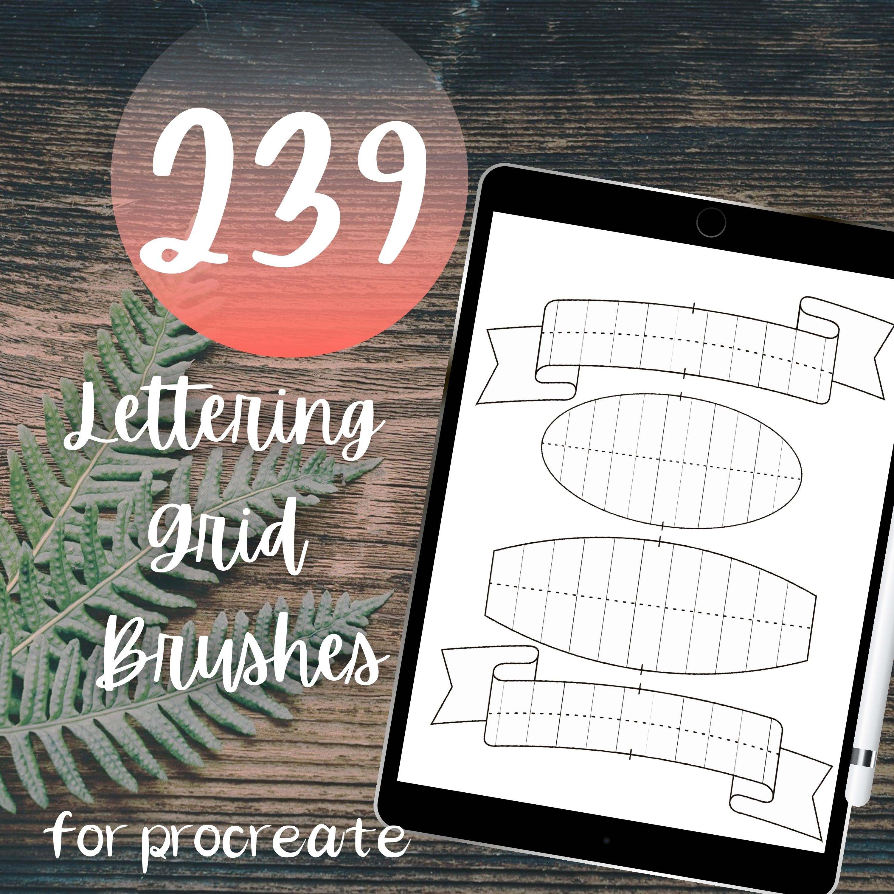 239 rejillas y pinceles para Procreate: constructores de letras/palabras, guías de composición, texturas, ombre y arcoíris