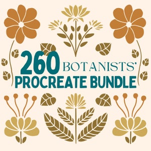 260 Botanist&#39;s Procreate Bundle: Flower Procreate Stamps, Procreate Floral Templates, Leaf Procreate Brushes, Botanical Color Palettes etc