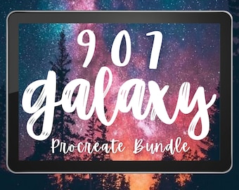 907 Galaxy Elements Procreate Bundle. Nebular, Meteor, Milky Way Procreate Brushes, Sun Moon Star Procreate Stamp, Bright Color Swatches etc