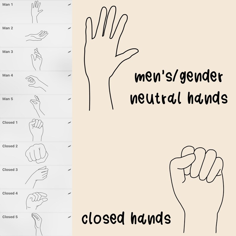 60 sellos de procreación a mano sin esfuerzo. Manos para hombres mujeres niños. Ideal para principiantes y profesionales para hacer anime de retrato, etc. rápido imagen 3