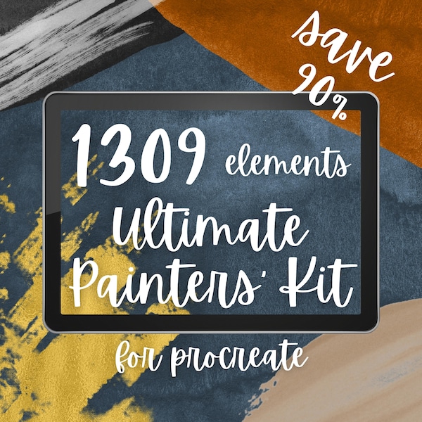 Kit de peinture ultime pour procréer. Procreate pinceaux pour peinture aquarelle, gouache huile acrylique. Textures de papier toile, palettes de couleurs.