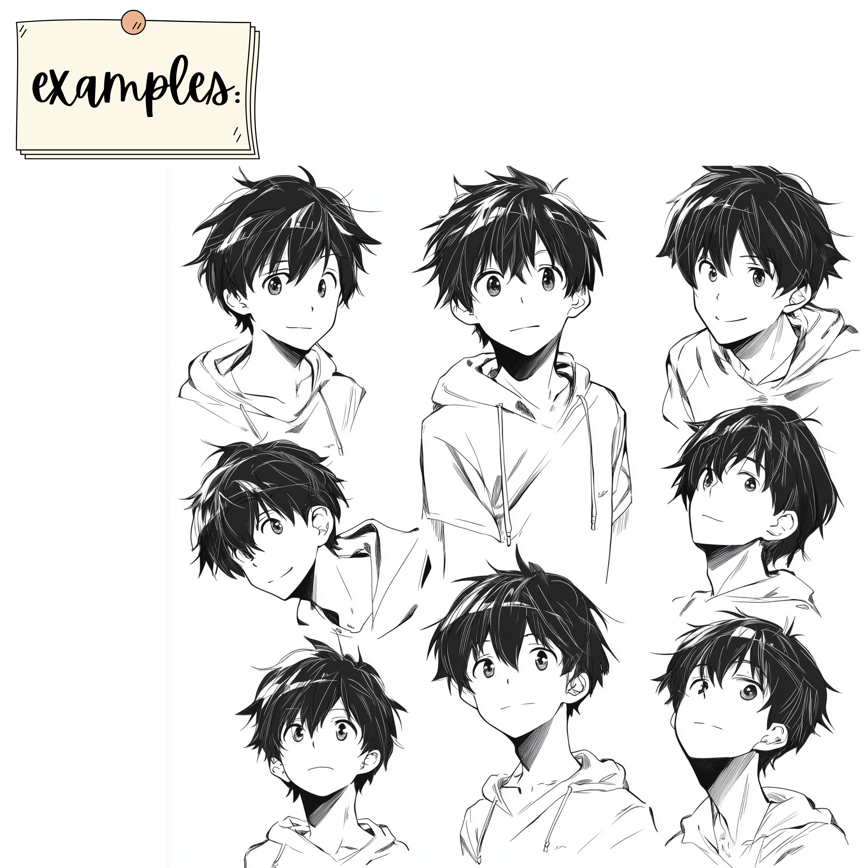 44 Anime Boy Face Sketch Stamps for Procreate – Speed up Your Character ...
