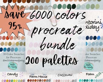 200 Procreate Palettes 6000 Color Swatches. Part of Ultimate Painters Kit Procreate Bundle.  Floral, Landscape, People, Watercolor Palettes