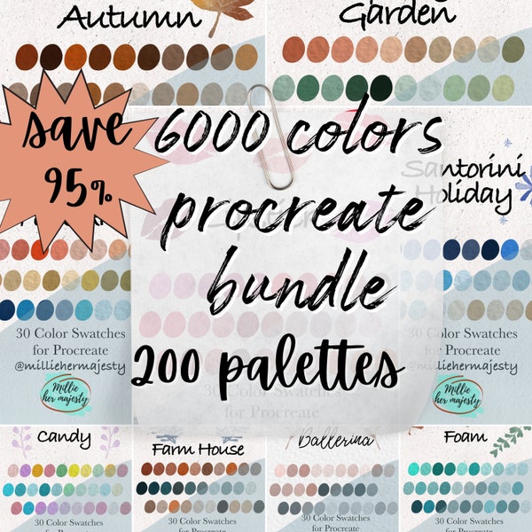 200 Procreate Palettes 6000 Color Swatches. Part of Ultimate Painters Kit Procreate Bundle.  Floral, Landscape, People, Watercolor Palettes