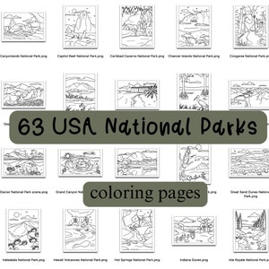 63 USA National Parks Ausmalbilder: Handgezeichnete PNG Dateien mit hohem Rez und transparentem Hintergrund zum ausmalen. Kompatibel mit den meisten Apps, kann gedruckt werden