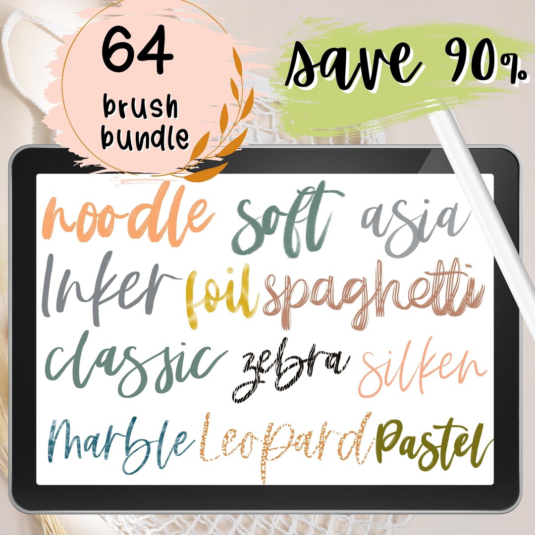 64 Procreate Brush Bundle for Hand Lettering Sketching and Painting ...