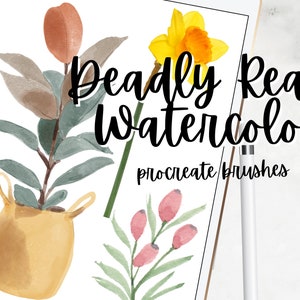 Deadly Real Watercolor Brushes for Procreate. Realistic Watercolor Painting. Includes Blender, Eraser, Grainy, Blotchy, Watercolor Texture.