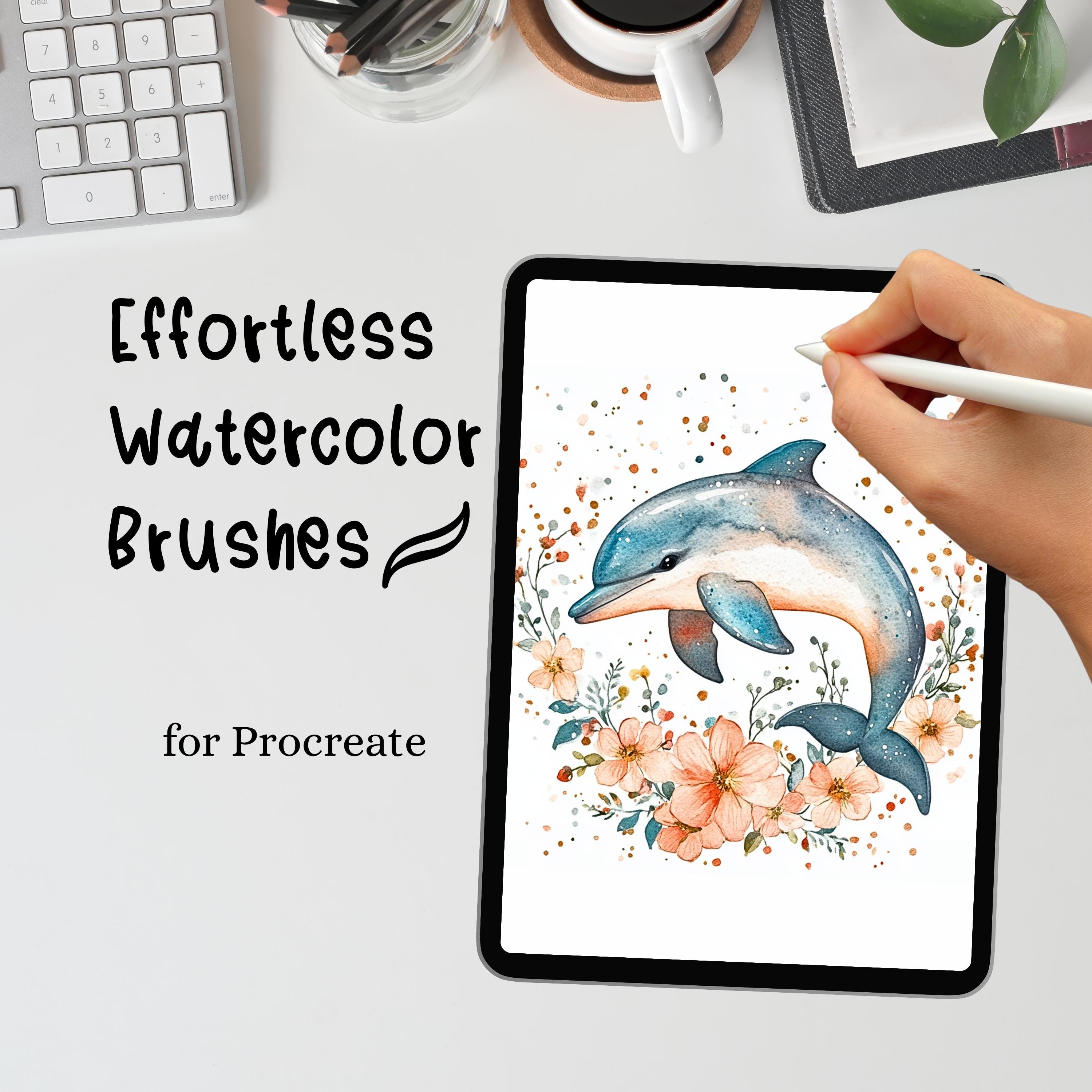 Effortless Watercolor Brushes for Procreate. Realistic Watercolor Painting on iPad. Includes Water Blender, Watercolor Paper Texture, Stamps