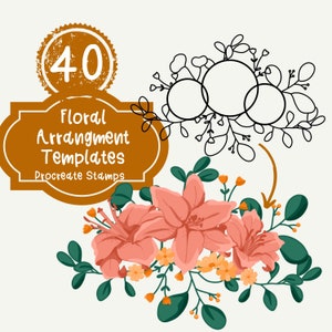 40 Floral Arrangement Templates Procreate Stamps: Round Wreath, Rectangular and Square Floral Frame, Straight, Vertical, Partial Templates