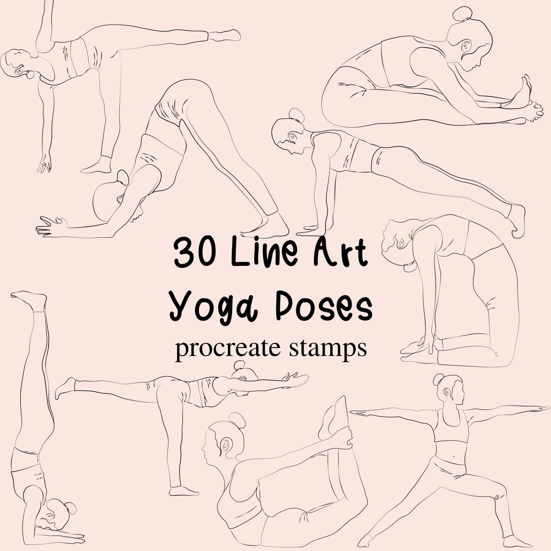 30 Common Yoga Poses Line Art Procreate Stamps. Downward Facing Dog ...