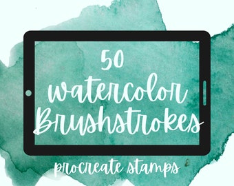 50 Watercolor Brush Strokes Procreate Stamps. Hand Painted Realistic Watercolor Textures in All Shapes. Commercial License.
