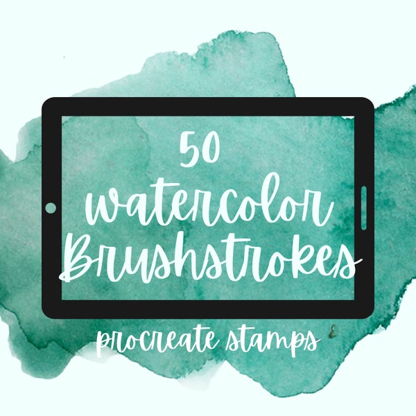 50 Aquarell Pinselstriche Procreate Stempel. Handgemalte realistische Aquarell-Texturen in allen Formen. Kommerzielle Lizenz.