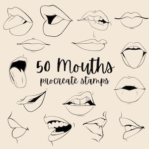 50 mühelose Münder Procreate Stempel. Procreate Lippen für Mann Frauen offener Mund geschlossene Lippen lächelnd. Toll zum Herstellen von Portrait Anime Schnell