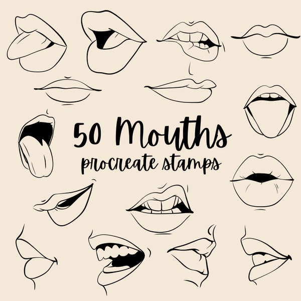 50 Effortless Mouths Procreate Stamps. Procreate Lips for Man Women Open Mouth Closed Lips Smiling. Great for Making Portrait Anime Fast